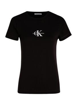 Camiseta Calvin Klein Jeans monologo slim preto para mulher