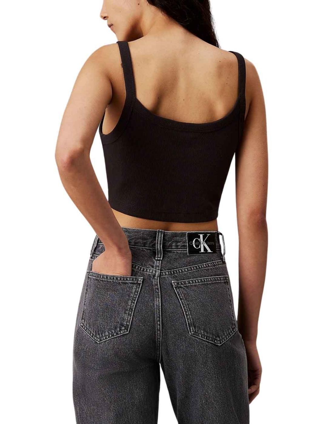 Top Calvin Klein Woven Label de malha preta para mulher