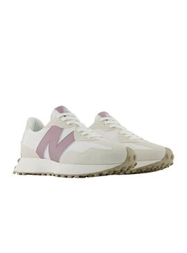 Sapatilhas New Balance 327 branco e rosa para mulher.