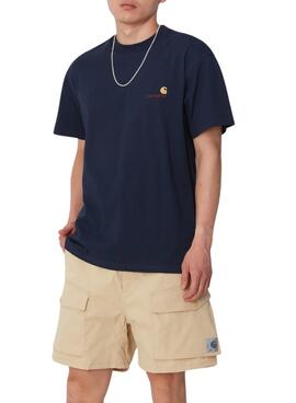 Camiseta Carhartt American Script azul marinho para homem.