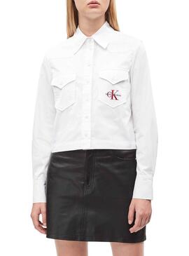 Camisa Calvin Klein Cropped Cetim Mulher Branco