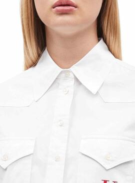 Camisa Calvin Klein Cropped Cetim Mulher Branco