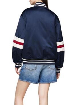 Jaqueta bomber Tommy Jeans Letterman azul para mulher.