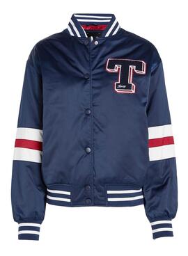 Jaqueta bomber Tommy Jeans Letterman azul para mulher.