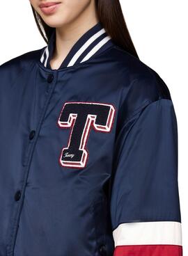 Jaqueta bomber Tommy Jeans Letterman azul para mulher.