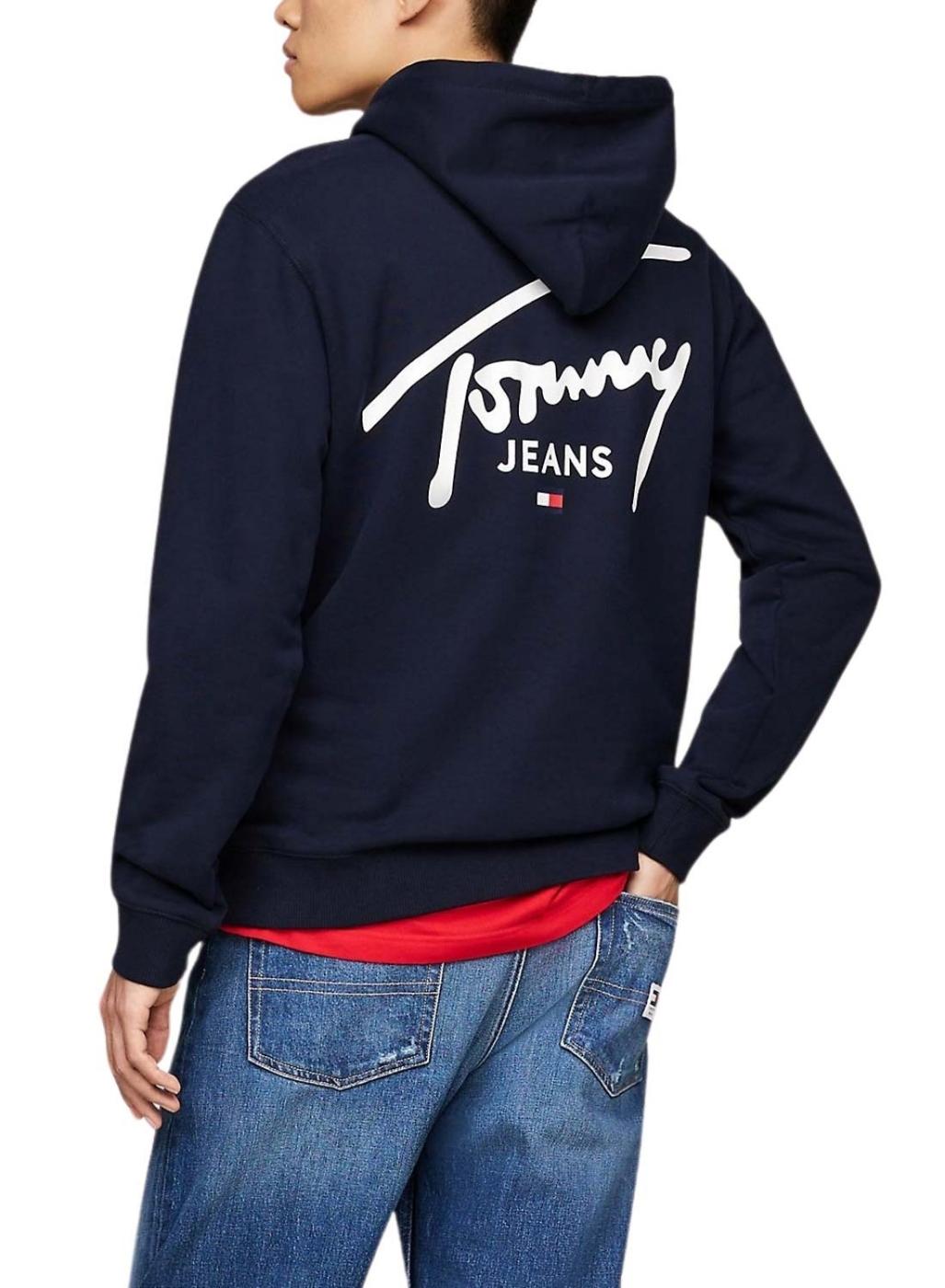 Moletom Tommy Jeans Logo Signature azul-marinho para homem.