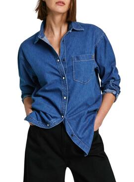 Camisa Pepe Jeans Boyfriend azul para mulher.