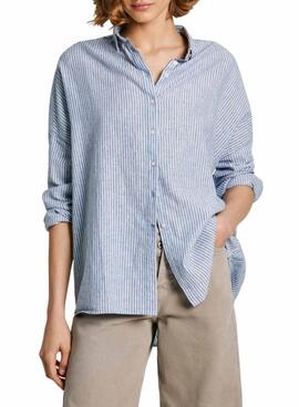 Camisa Pepe Jeans Marce azul para mujer -> Camisa Pepe Jeans Marce azul para mulher.