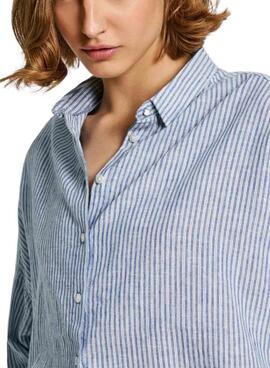 Camisa Pepe Jeans Marce azul para mujer -> Camisa Pepe Jeans Marce azul para mulher.