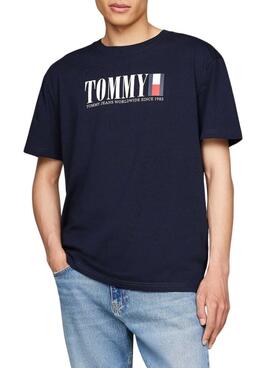 Camisa Tommy Jeans regular flag azul marino para homem