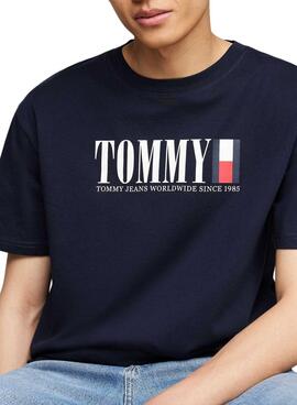 Camisa Tommy Jeans regular flag azul marino para homem