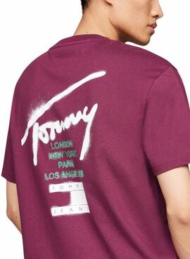 Camiseta Tommy Jeans grafite roxo para homens.