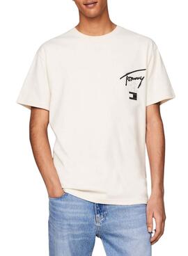 Camiseta Tommy Jeans graffiti bege para homem.