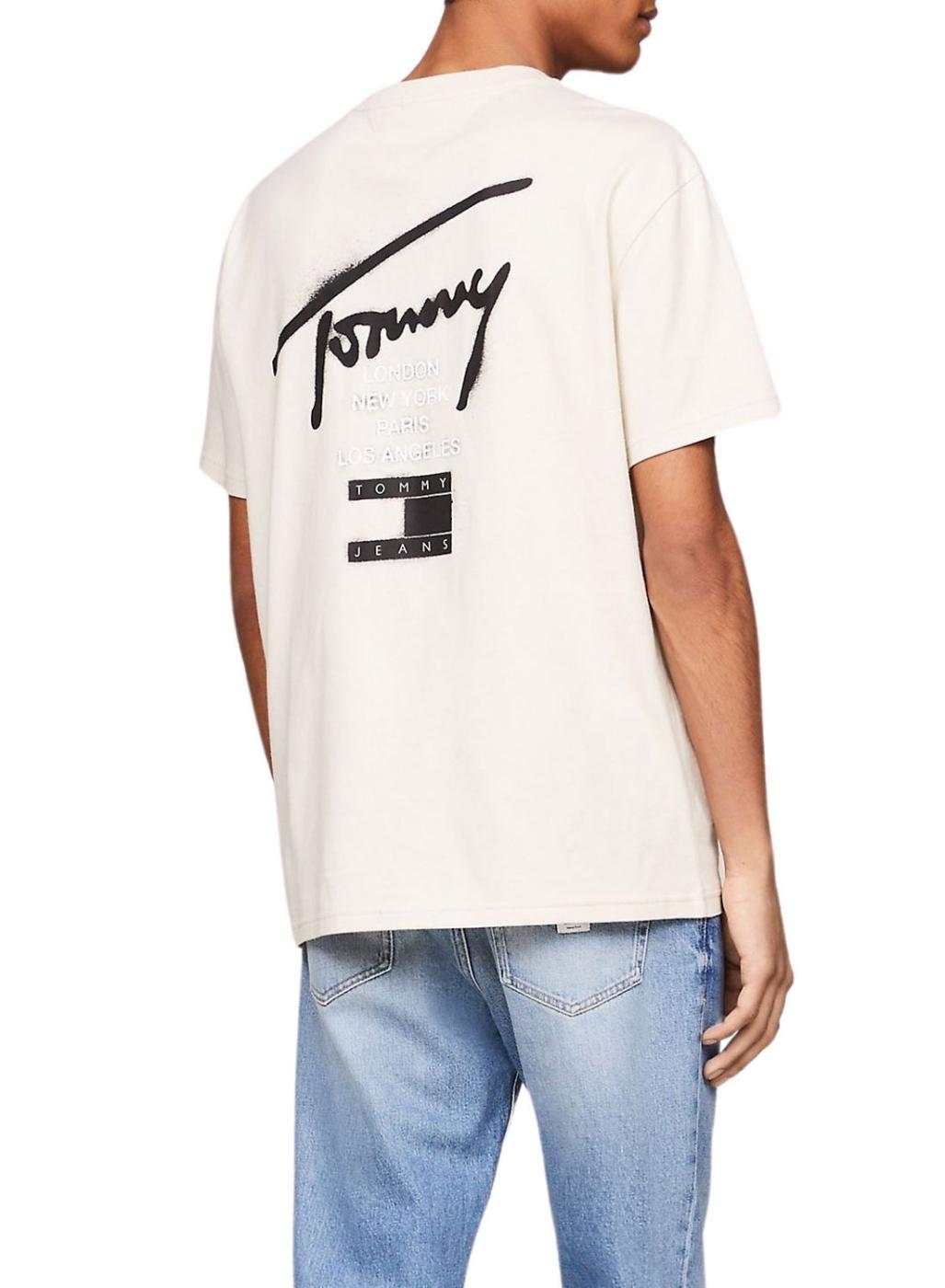 Camiseta Tommy Jeans graffiti bege para homem.