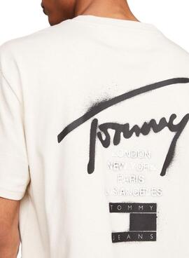 Camiseta Tommy Jeans graffiti bege para homem.