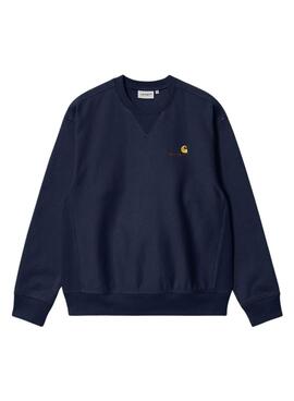 Moletom Carhartt American Script azul marinho para homem.