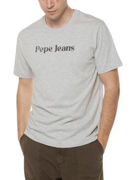 Camiseta Pepe Jeans Básica Cinza com Logotipo no Peito.