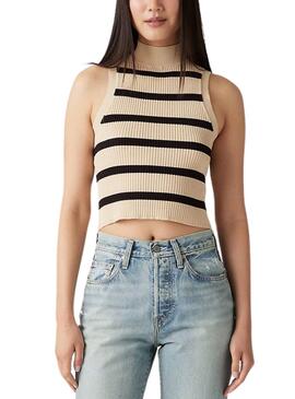 Top de malha Levis Tulip bege e preto para mulher