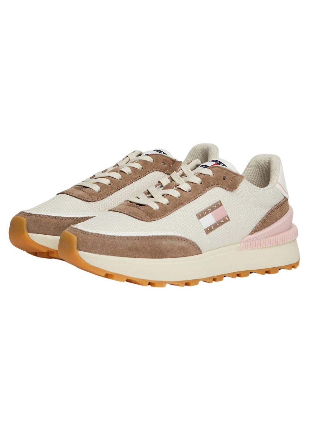 Sapatilhas Tommy Jeans Tech Runner Essential bege para mulher