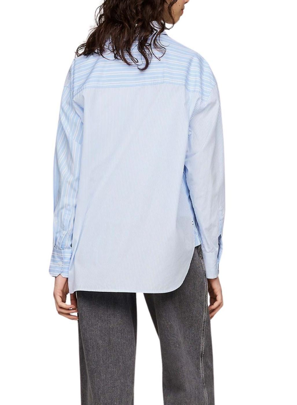 Camisa Tommy Jeans Oversize listrada azul para mulher