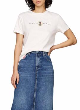 Camiseta Tommy Jeans Crest Linear branca para mulher