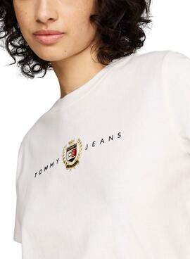 Camiseta Tommy Jeans Crest Linear branca para mulher