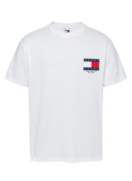 Camiseta Tommy Jeans Logo Flag branca para homem