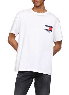 Camiseta Tommy Jeans Logo Flag branca para homem