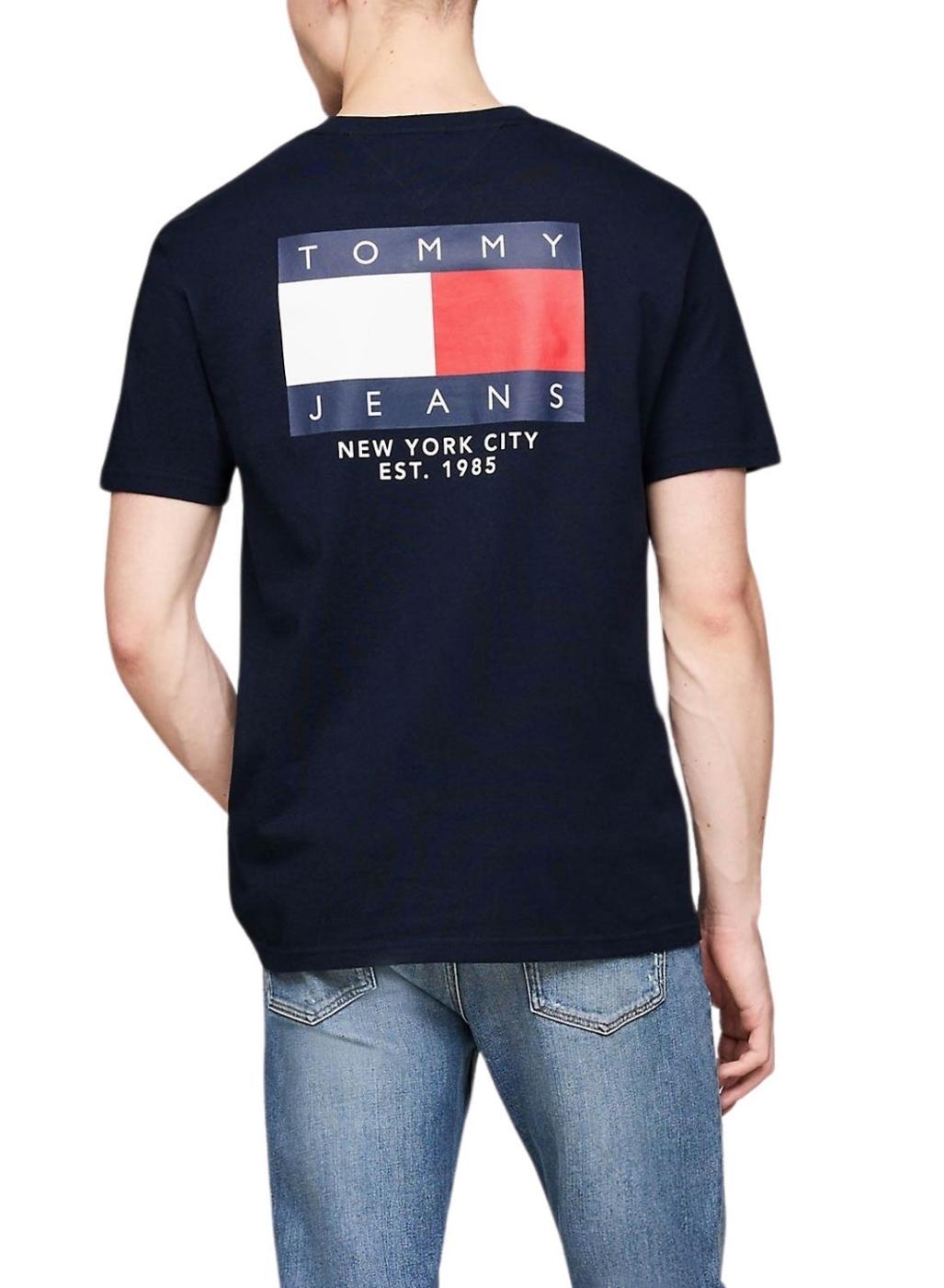 Camiseta Tommy Jeans Logo Flag azul marinho para homens