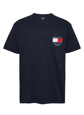 Camiseta Tommy Jeans Logo Flag azul marinho para homens