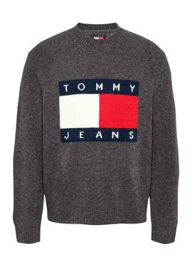 Camisola Tommy Jeans Melange Flag cinzenta escura para homem.