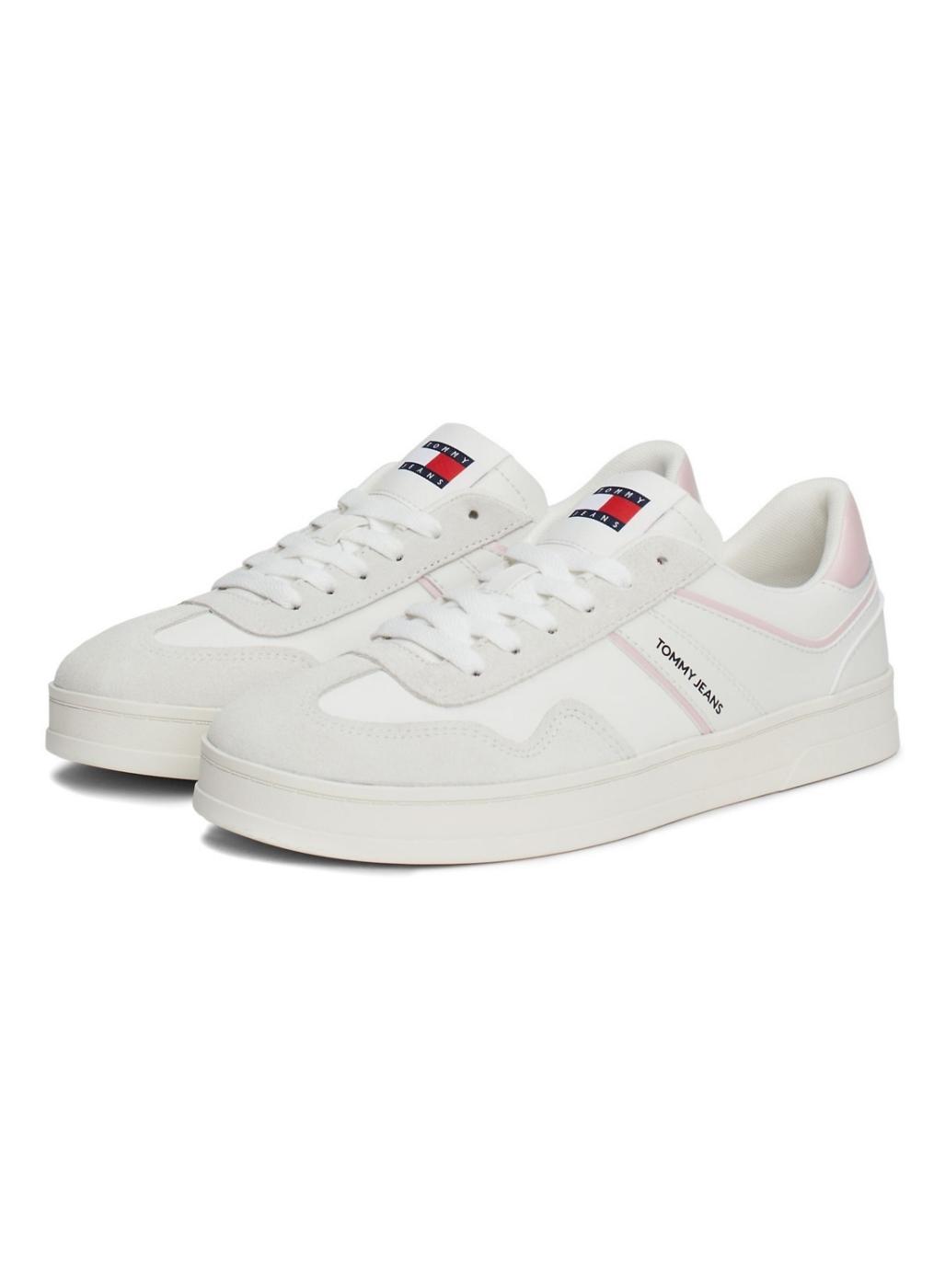 Tênis Tommy Jeans Greenwich branco e rosa para mulher