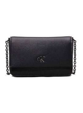 Bolsa Calvin Klein Jeans Minimal Monogram Flap preta para mulher