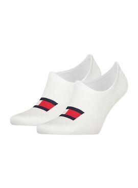 Pacote com 2 pares de meias Tommy Jeans Footie brancas para homem e mulher