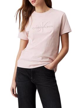 Camiseta Calvin Klein Jeans Chenille rosa para mulher