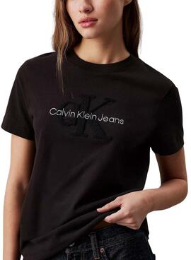 Camiseta Calvin Klein Jeans Chenille preta para mulher