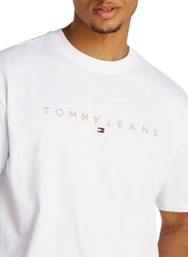 Camiseta Tommy Jeans Gold linear branca para homem