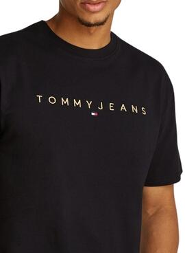 Camiseta Tommy Jeans Gold linear preta para homens