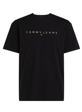 Camiseta Tommy Jeans Gold linear preta para homens