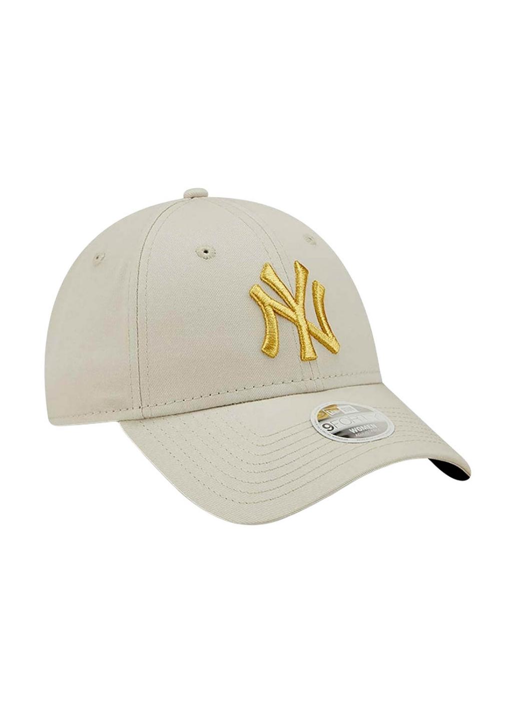 Boné New Era Metallic Logo em bege e dourado para mulheres e homens