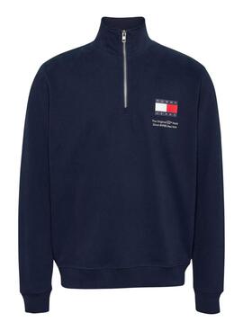 Moletom Tommy Jeans Half Zip azul marinho para homem