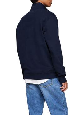 Moletom Tommy Jeans Half Zip azul marinho para homem