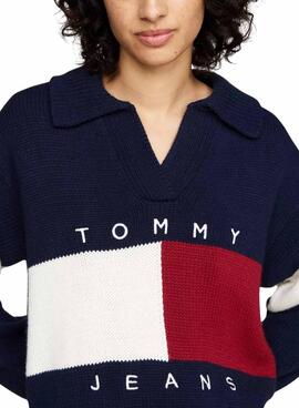 Camisola Tommy Jeans Rugby azul marinho para mulher