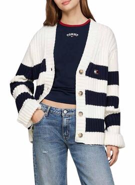 Cardigan Tommy Jeans azul e branco para mulher