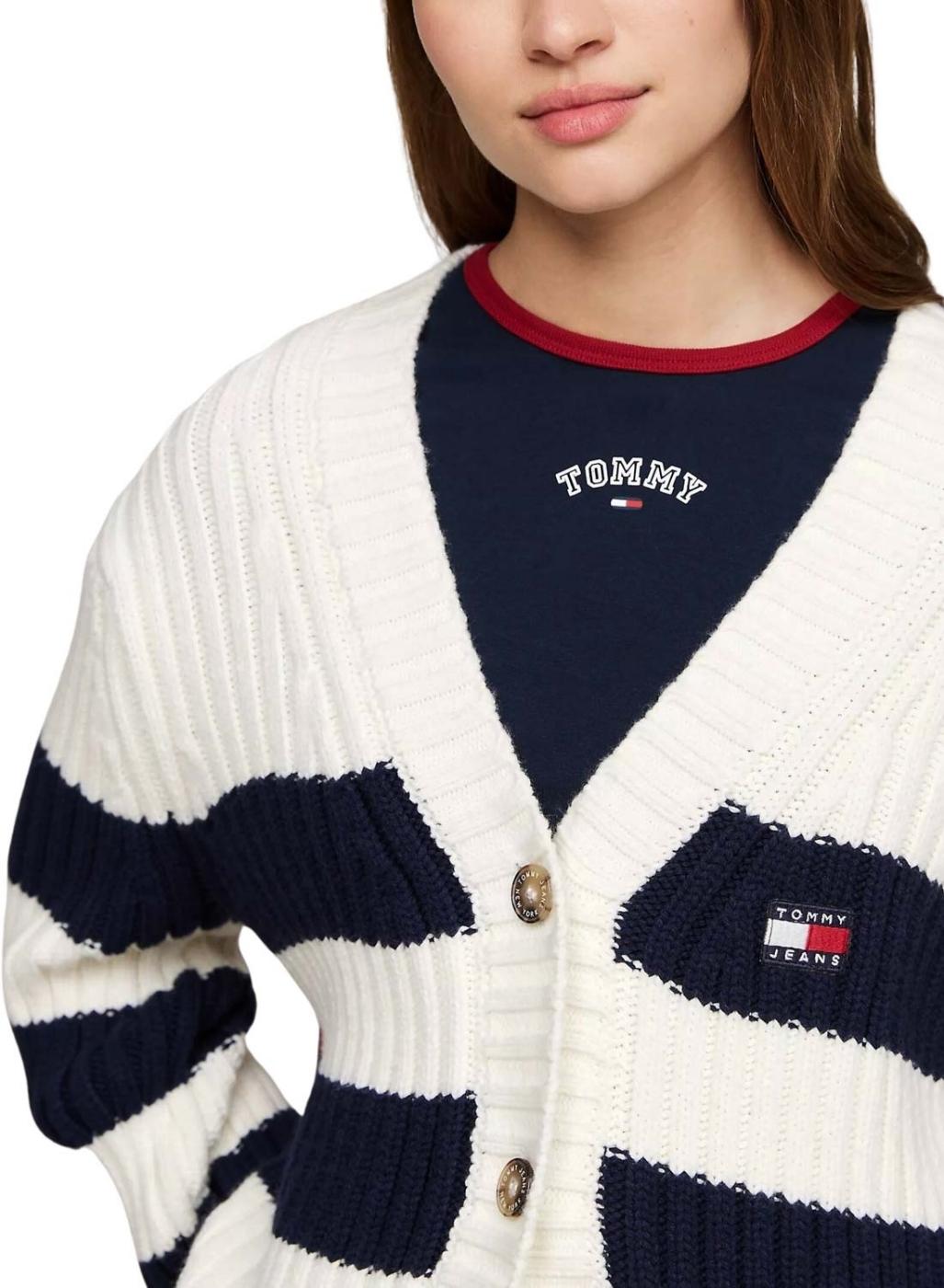 Cardigan Tommy Jeans azul e branco para mulher