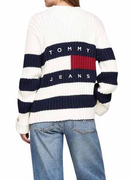 Cardigan Tommy Jeans azul e branco para mulher