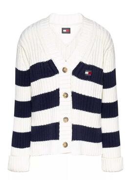 Cardigan Tommy Jeans azul e branco para mulher