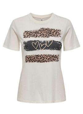 Camisa Only Lola leopardo corações branco para mulher