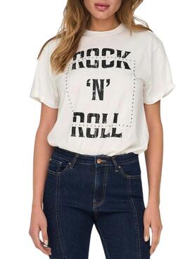 Camisa Only Dolla rocknroll branca para mulher