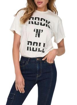 Camisa Only Dolla rocknroll branca para mulher